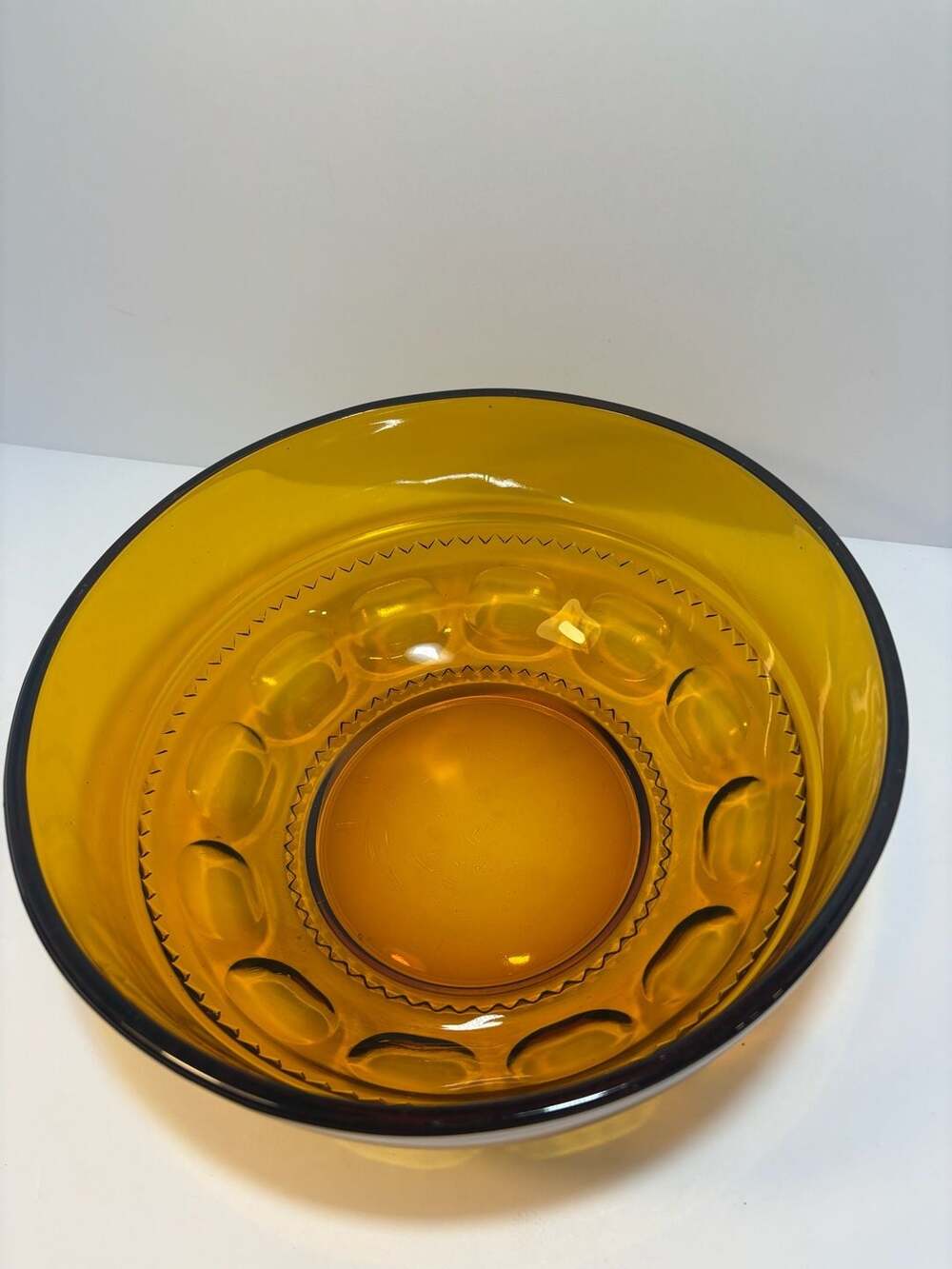 Indiana Glass King's Crown Amber Thumbprint Large Serving Bowl